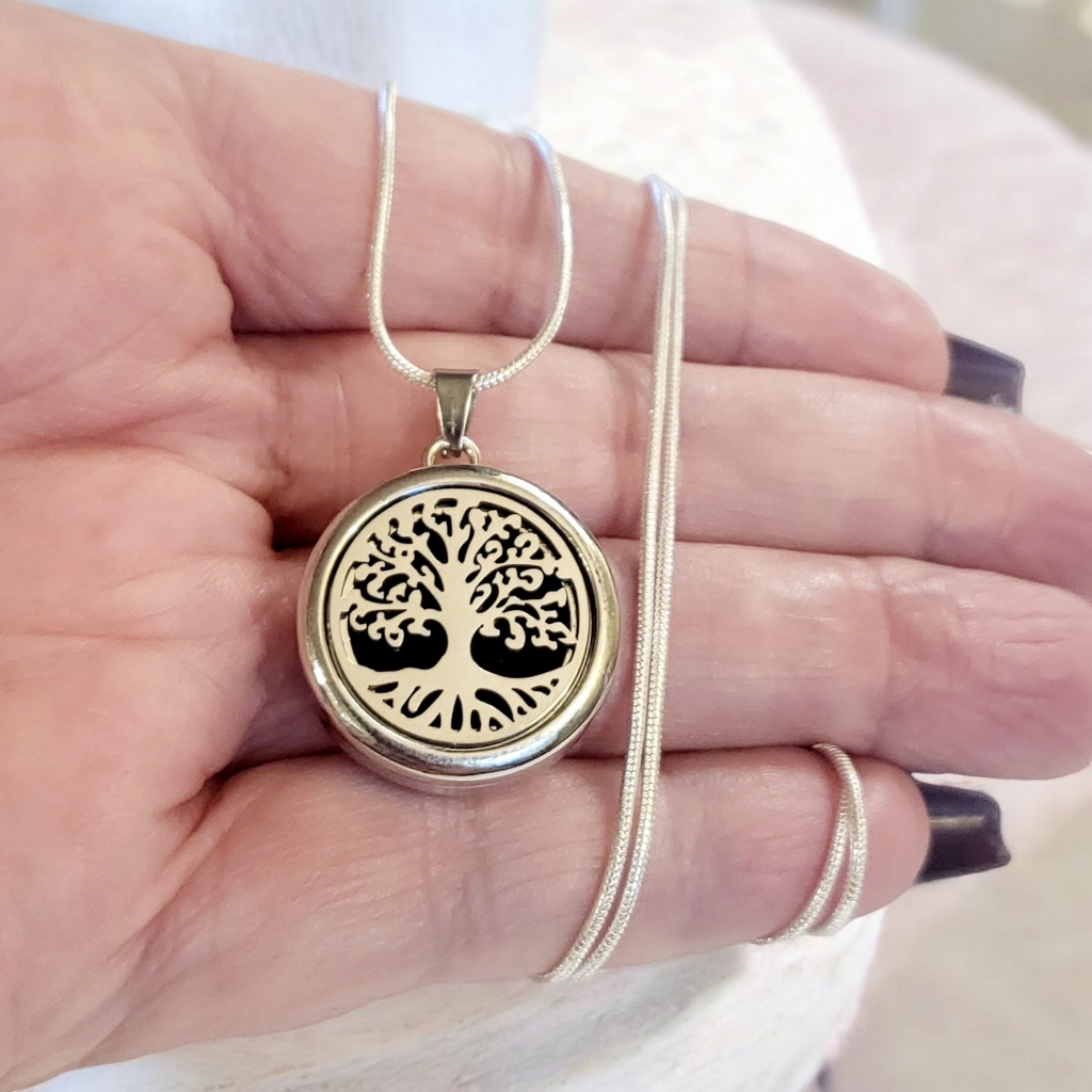 Womens Aromatherapy Tree Of Life Sterling Silver Chakra Titanium Steel Necklace